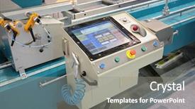  Presentation with control panel - Cool new presentation theme with industrial process - lathe control panel backdrop and a gray colored foreground