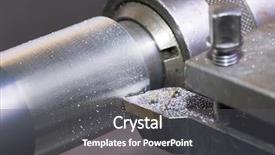  Presentation with lathe - Beautiful slide deck featuring turning machine - lathe is cutting metal high backdrop and a dark gray colored foreground