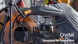  Presentation with lathe - PPT theme with lathe machine metallurgical background and a dark gray colored foreground