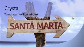  Presentation with teal beach wood - Presentation design enhanced with latin america caribe - santa marta wooden sign background and a light blue colored foreground