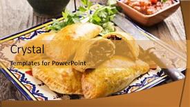  Presentation with meat - Beautiful PPT layouts featuring latin american - empanadas with ground meat backdrop and a gold colored foreground