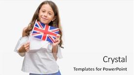  Presentation with united kingdom - PPT theme featuring latin american flags - brunette hispanic girl holding flag background and a white colored foreground