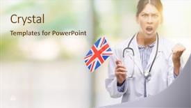  Presentation with unit rates uk flag - Cool new PPT theme with latin american flags - young hispanic doctor woman holding backdrop and a soft green colored foreground