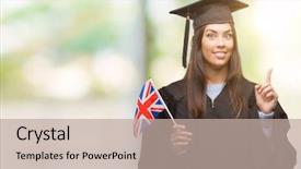  Presentation with united kingdom - Presentation theme with latin american flags - young hispanic woman wearing graduated background and a  colored foreground