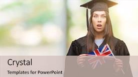 Presentation with united kingdom - PPT theme consisting of latin american flags - young hispanic woman wearing graduated background and a  colored foreground