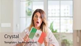  Presentation with mexico flag - Audience pleasing PPT theme consisting of latin american flags - young woman at home holding backdrop and a coral colored foreground