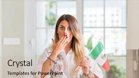  Presentation with mexico flag - Slide deck enhanced with latin american flags - young woman at home holding background and a  colored foreground