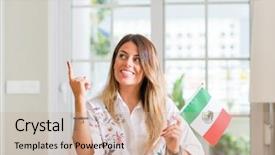  Presentation with mexico flag - Beautiful theme featuring latin american flags - young woman at home holding backdrop and a coral colored foreground