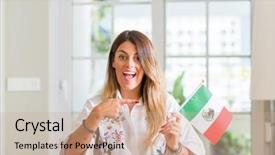  Presentation with mexico flag - Slide deck consisting of latin american flags - young woman at home holding background and a  colored foreground