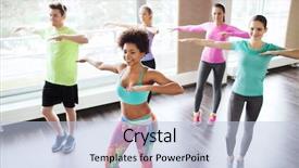  Presentation with gym - PPT theme with latin dance - group of smiling people dancing background and a light blue colored foreground