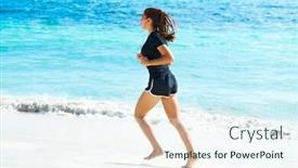  Presentation with mayan - Slides featuring latin girl running in caribbean shore beach of mayan riviera of mexico background and a sky blue colored foreground