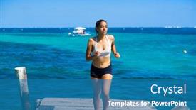  Presentation with mayan - Cool new PPT theme with latin girl running in caribbean pier beach of mayan riviera of mexico backdrop and a teal colored foreground