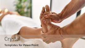  Presentation with physiotherapy - PPT theme featuring latin-man-and-woman-wearing background and a coral colored foreground