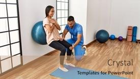  Presentation with rehab - Slide deck consisting of latin-man-and-woman-wearing background and a coral colored foreground