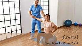  Presentation with man vs woman - Presentation design enhanced with latin-man-and-woman-wearing background and a  colored foreground