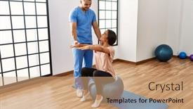  Presentation with rehab - Slide set enhanced with latin-man-and-woman-wearing background and a coral colored foreground