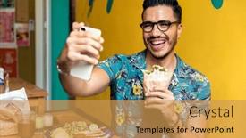  Presentation with vegetarian - Slide set with latin-man-eating-a-vegetarian background and a yellow colored foreground