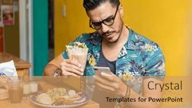  Presentation with vegetarian - PPT theme having latin-man-eating-a-vegetarian background and a coral colored foreground