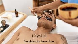  Presentation with facial - Presentation theme consisting of latin-man-reciving-facial-treatment background and a coral colored foreground