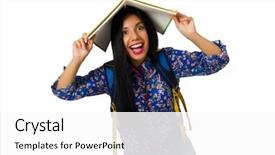  Presentation with white and black woman climbing ladders - PPT theme featuring latin woman with notes isolated background and a white colored foreground