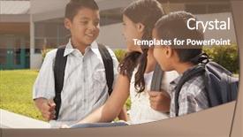  Presentation with school backpacks - Amazing PPT theme having latino - cute brothers and sister talking backdrop and a violet colored foreground