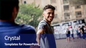  Presentation with latino - Slide set having latino - follow me shot background and a navy blue colored foreground