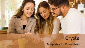  Presentation with latino - Colorful PPT layouts enhanced with latino - friends studying together and watching backdrop and a gold colored foreground