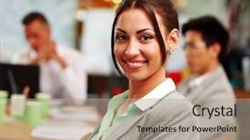  Presentation with latino - Amazing theme having latino - portrait of a happy businesswoman backdrop and a coral colored foreground