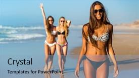  Presentation with fun - Slide set having latino - three beautiful girls having fun background and a light blue colored foreground