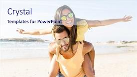  Presentation with fun - Audience pleasing presentation theme consisting of latino - young couple having fun backdrop and a sky blue colored foreground