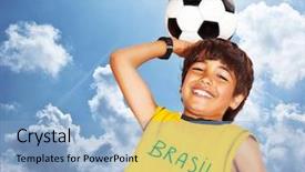 Presentation with kids sport - Audience pleasing presentation consisting of latino children - boy playing football outdoor happy backdrop and a light blue colored foreground