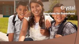  Presentation with school backpacks - Beautiful presentation design featuring latino children - cute brothers and sister wearing backdrop and a tawny brown colored foreground
