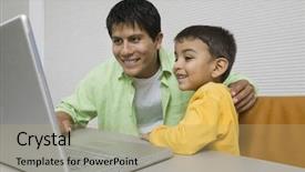  Presentation with catholic father son hoyly spirit - Presentation theme enhanced with latino children - father and son using laptop background and a  colored foreground