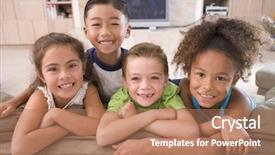  Presentation with young children - Colorful slide deck enhanced with latino children - four young friends hanging backdrop and a  colored foreground