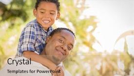  Presentation with african american children - Amazing slide deck having latino children - happy african american father backdrop and a coral colored foreground