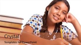 Presentation with pretty girl - Cool new PPT theme with latino children - pretty smiling hispanic girl studying backdrop and a coral colored foreground