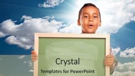  Presentation with latino - Cool new slides with latino children - proud hispanic boy holding blank backdrop and a mint green colored foreground