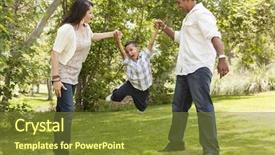  Presentation with father - Audience pleasing PPT theme consisting of happy hispanic mother and father swinging son in the park backdrop and a tawny brown colored foreground