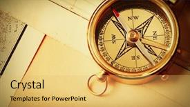  Presentation with compass map - PPT layouts with latitude - antique brass compass over old background and a yellow colored foreground