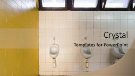  Presentation with yellow bread cake - Audience pleasing slides consisting of latrines - trash bathroom whit yellow tile backdrop and a soft green colored foreground