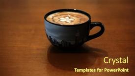  Presentation with designs - Presentation design featuring latte art designs drawn with steamed milk in hot fresh rich coffee in a ceramic coffee cup background and a tawny brown colored foreground