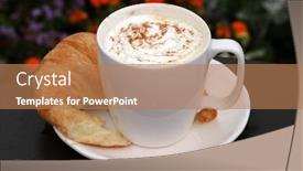  Presentation with croissant - Amazing PPT theme having latte-with-croissant-and-whipped backdrop and a coral colored foreground