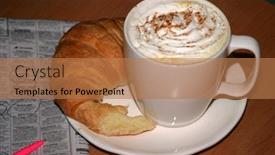  Presentation with croissant - PPT theme consisting of latte-with-whipped-cream background and a coral colored foreground