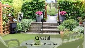  Presentation with lavender flowers - PPT theme consisting of live bamboos - small summertime townhouse garden background and a coral colored foreground