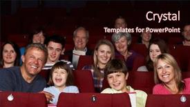  Presentation with cinema film processing - Amazing presentation theme having laugh audience - family watching film in cinema backdrop and a wine colored foreground