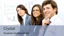  Presentation with smiling paramedic sitting in ambulance - Theme consisting of laugh audience - group of smiling businesspeople sitting background and a light blue colored foreground