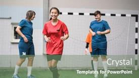  Presentation with football players field - Slide set featuring laughing-active-girl-in-sports background and a seafoam green colored foreground