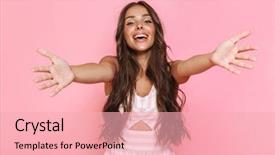  Presentation with pop art pink hair - Slides having laughing and reaching arms towards background and a lemonade colored foreground