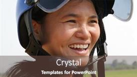  Presentation with motorcycle - Slide set with laughing asian girl wearing motorcycle helmet background and a tawny brown colored foreground