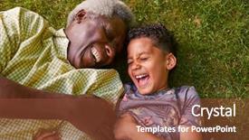  Presentation with christening for boy - Cool new theme with laughing boy and granddad lying backdrop and a tawny brown colored foreground